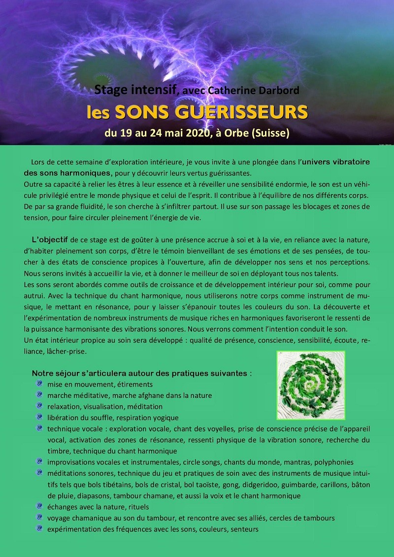 Stage de printemps de Sonothrapie : ''Sons Gurisseurs''