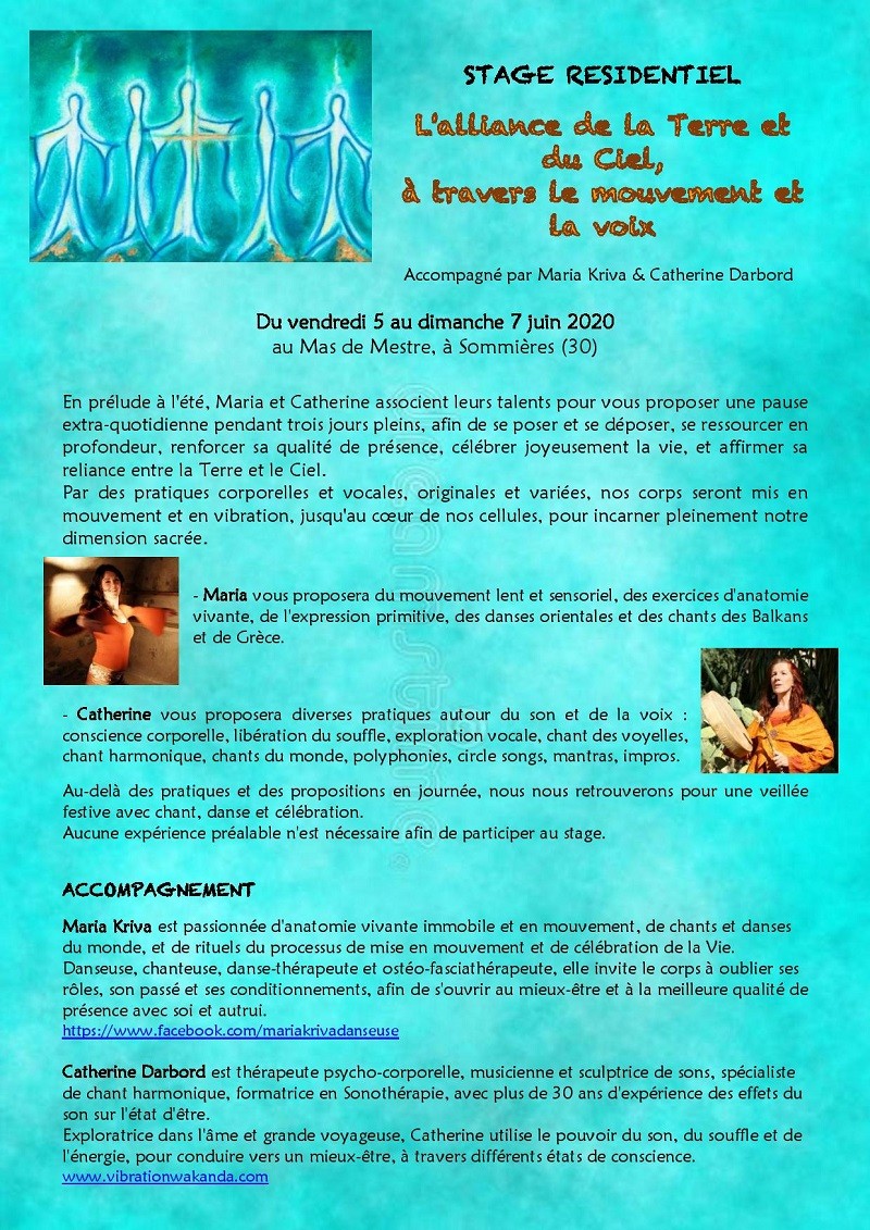Stage résidentiel ''L'alliance de la Terre et du Ciel, <br>à travers le mouvement et la voix''